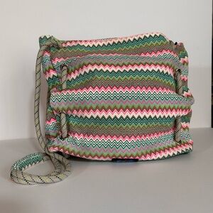 KAVU Crossbody Rope Bag Satchel Chevron Pink Teal Grey Canvas Cotton
